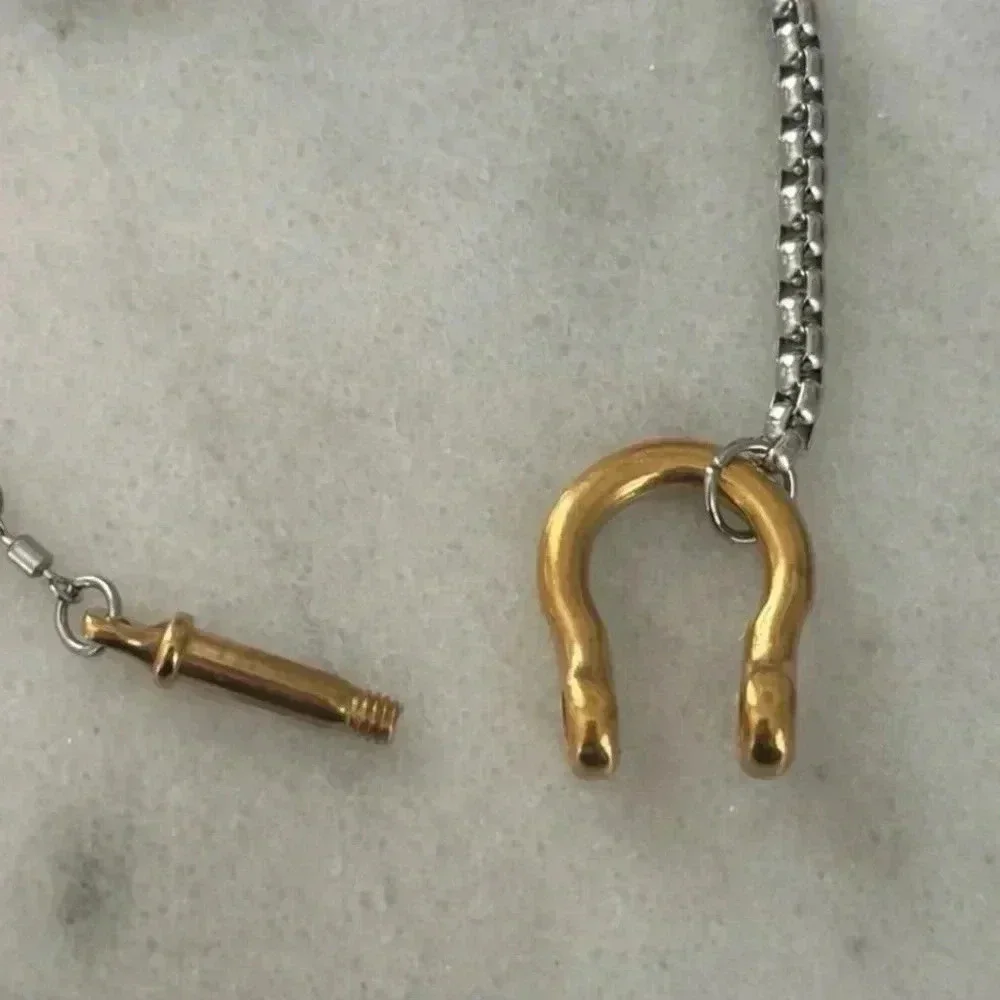 COPY - Gold Chain Two Tone Silver Horse Bit Shackle Necklace